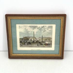 Antique steel engraving Lithograph the Place de la Concorde Paris wood Frame